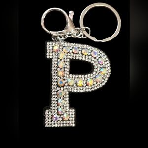 Sparkling "P" Initial Bag Charm Keychain
